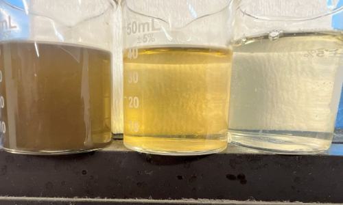 Desalter wastewater (Untreated (L); 1st Treatment Stage (M); 2nd Treatment Stage (R)).